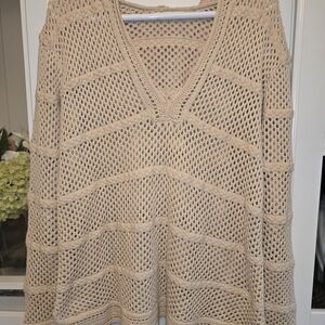 Bailey 44 Open Knit V-Neck Pullover in Beige